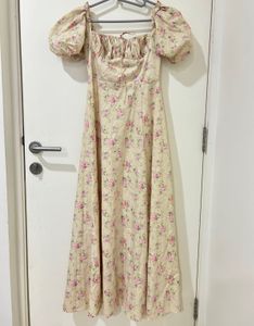Floral Puff Sleeve Midi Dress