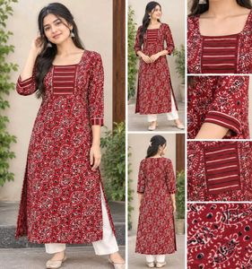 Maroon Printed Cotton Kurta
