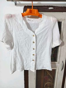Korean Style White Textured Button Top