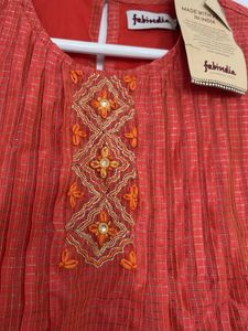 Orange Embroidered Kurta