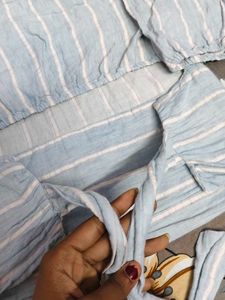 Light Blue Striped Off-Shoulder Top