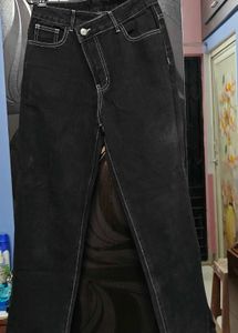 Black Asymmetrical Waist Jeans