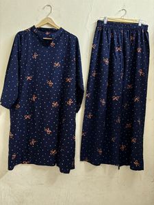 Navy Blue Printed Kurta Set