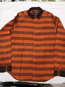 Blue Saint Orange Striped Casual Shirt
