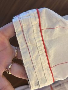 White Kurta with Red &amp; Grey Print