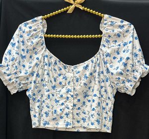 Floral Puff Sleeve Cropped Top