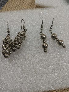 Silver Tone Beaded Dangling Earrings