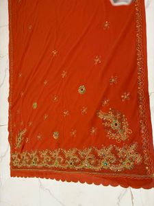 Embroidered rust  Orange Saree