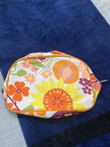 Clinique Cosmetic Bag White Orange Floral Zip