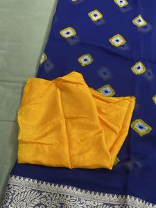 Elegant Blue Saree with Yellow Blouse Piece