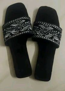 Black Embroidered Slides