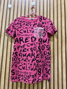Pink Graphic Print T-Shirt stretchy l 26 half