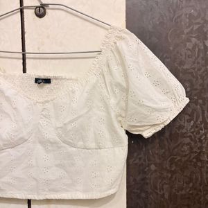 White Broderie Anglaise Puff Sleeve Top