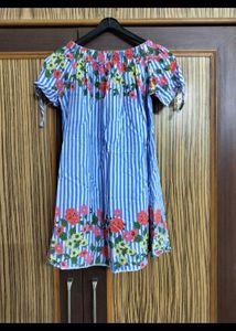 Blue Striped Off-Shoulder Floral tunic