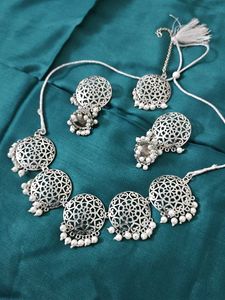 Silver Oxidised Necklace and Earring Set