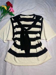 Striped Knit Top with Tie Detail