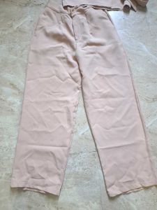 Chic Pink Cropped Blazer &amp; Wide-Leg Pants Set