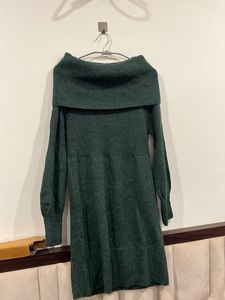 Elegant Green Knit Sweater Dress