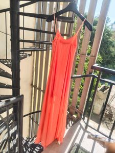 Flowy Coral Spaghetti Strap Maxi Dress
