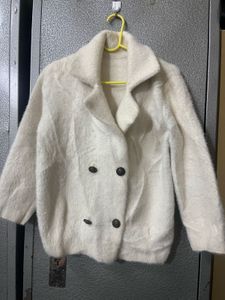 White Double-Breasted Faux Fur Jacket 🎀