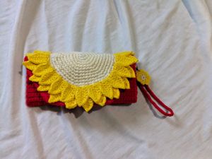 Handmade Sunflower Crochet Clutch