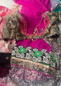 Designer Pink & Beige Embroidered combo Blouse