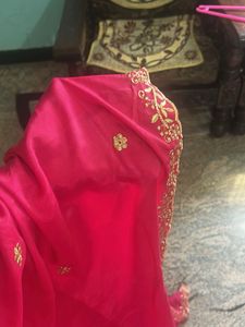 Elegant Pink Silk duppata with Gold Embroidery
