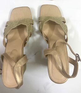 Chic Sparkly Gold Block Heels Sandals