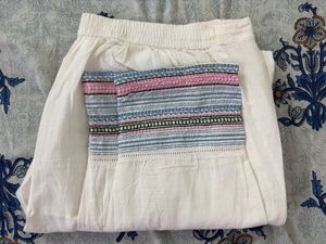 White Embroidered Pants