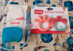 combo LuvLap Silicone Teether and nasal aspirator