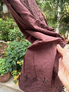 Embroidered Brown Cotton Kurta