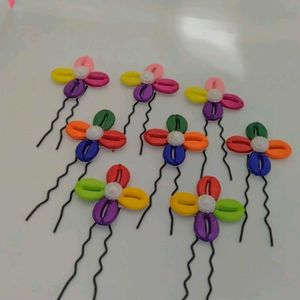 Colorful Flower Hair Pins (Set of 8)