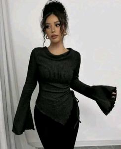 Chic Black Flared Sleeve Top