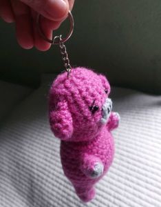 Crocheted Pink Pig Keychain
