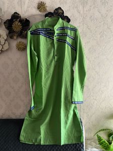 Navratri Vibrant Green Kurta with Mirror Work
