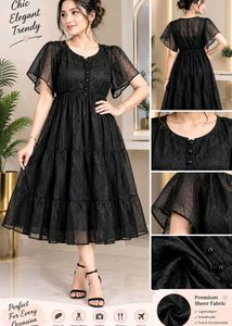 Chic Black Sheer Fit &amp; Flare Dress