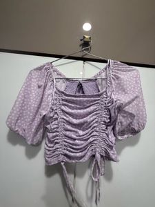 Lilac Polka Dot Ruched Crop Top
