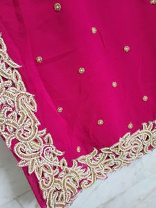 Hot Pink Pearl Work Saree