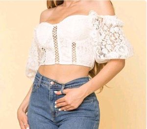 Puff Sleeve Lacey Corset Top(Imported)