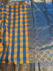 Blue and Yellow Checks saree