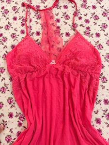 Vibrant Pink Lace Trim Babydoll Nightie