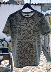 Olive Green Floral Print T-Shirt