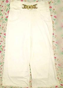 White Palazzo Pants with Gold Chain Detail