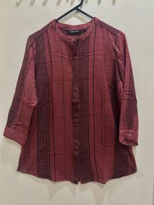 Maroon plaid shirt-top
