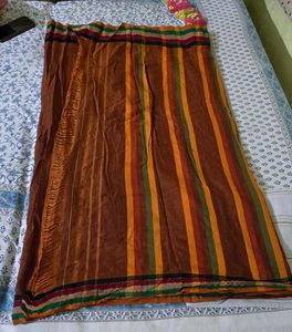 Brown Saree with Striped Border