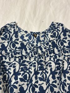 Elegant Blue &amp; White Printed Kurta