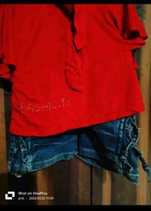 Red Cap Sleeve Top with Tie Detail