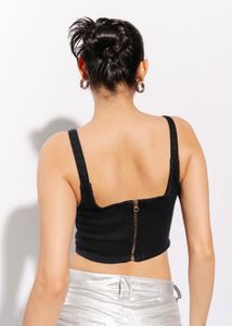 Edgy Black Denim Corset Top
