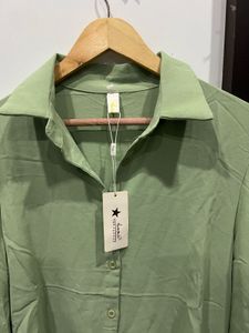 Sage Green Tie-Front Shirt Dress