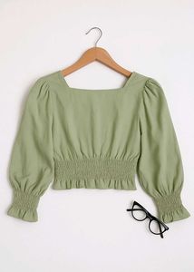 🔴FREE DELIVERY 🔴Sage Green Korean Smocked Top